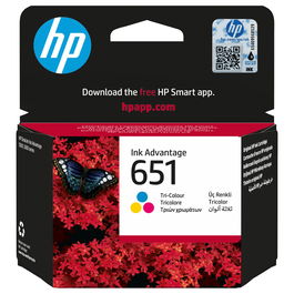 HP Tinta Ink 651 C2P11AE Cartucho de Tinta Tricolor Cian, Magenta, Amarillo para Impresoras HP