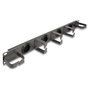 DeLOCK Panel de gestión de cables 19″ con 4 entradas de goma y 5 ganchos metálicos 1U gris oscuro