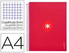 Antartik Cuaderno espiral micro a4 tapa forrada 120h cuadro 5mm 5 bandas 4 taladros color frambuesa