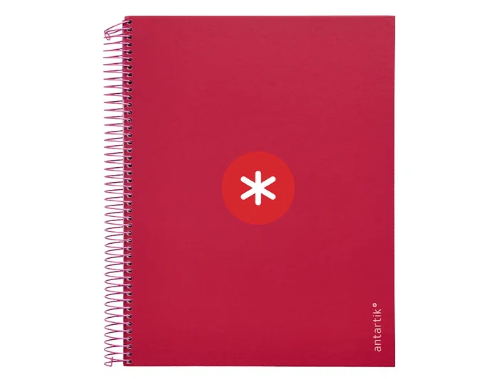 Antartik Cuaderno espiral micro a4 tapa forrada 120h cuadro 5mm 5 bandas 4 taladros color frambuesa