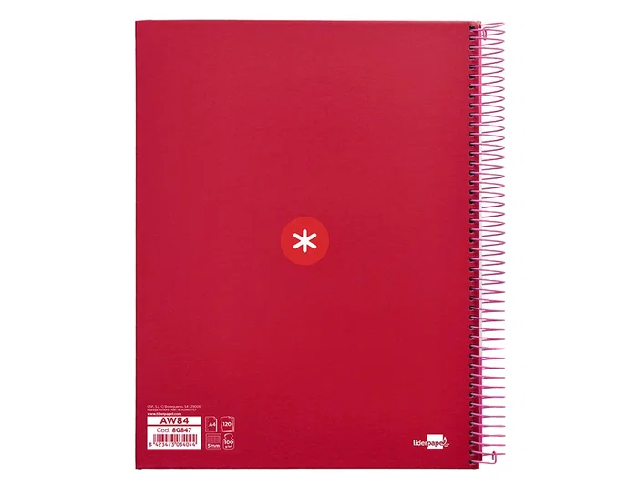 Antartik Cuaderno espiral micro a4 tapa forrada 120h cuadro 5mm 5 bandas 4 taladros color frambuesa