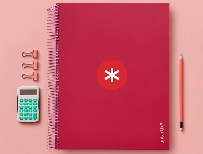 Antartik Cuaderno espiral micro a4 tapa forrada 120h cuadro 5mm 5 bandas 4 taladros color frambuesa