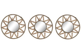 DKD Home Decor Set de 3 Espejos de Madera y Cristal Natural