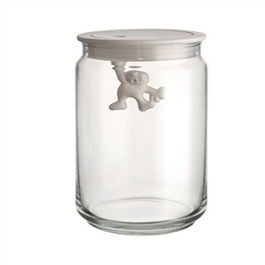 Alessi AMDR05 W Bote Hermético de Vidrio Blanco 90cl Diseñado por Mattia Di Rosa