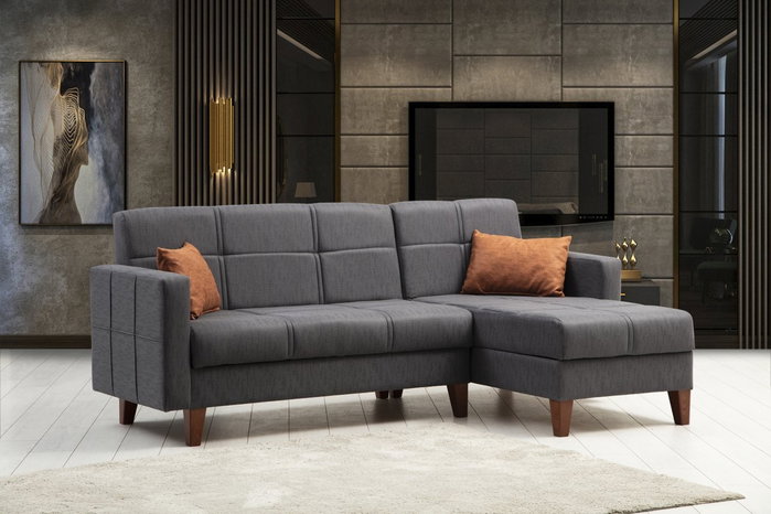 Atelier Del Sofa Conjunto de Sofá Esquinero y Silla Wing - Gris Oscuro - Anchura 216 cm, Altura 86 cm, Profundidad 130 cm