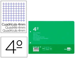 Liderpapel Recambio Cuarto Apaisado 100 Hojas 60g Cuadro 4 mm 2 Taladros con Margen