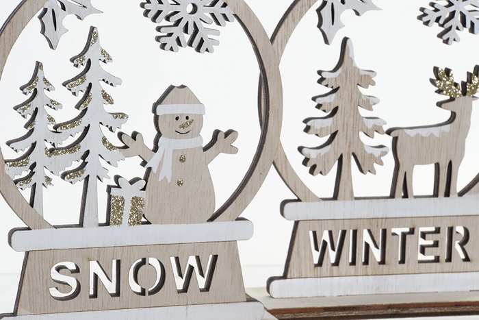 DKD Home Decor Figura Navidad Alpina Natural Blanco Madera 4 x 15 x 12 cm (2 Unidades)