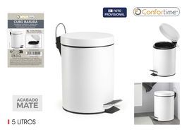 Confortime Cubo Basura Metal C/Pedal 5Lt Blanco 20.6 cm Ancho x 27.4 cm Alto x 27 cm Largo (6 Unidades)