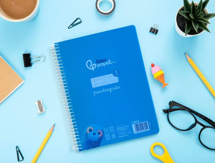 Liderpapel Cuaderno Espiral A5 Pautaguía Tapa Plástico 80 Hojas 90gr Cuadro Pautado 3mm Con Margen Color Azul