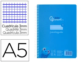 Liderpapel Cuaderno Espiral A5 Pautaguía Tapa Plástico 80 Hojas 90gr Cuadro Pautado 3mm Con Margen Color Azul