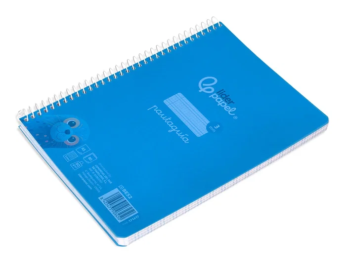 Liderpapel Cuaderno Espiral A5 Pautaguía Tapa Plástico 80 Hojas 90gr Cuadro Pautado 3mm Con Margen Color Azul
