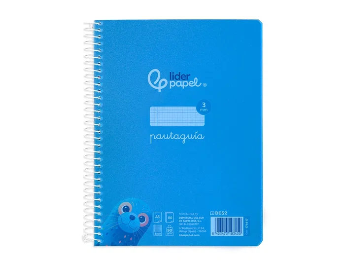 Liderpapel Cuaderno Espiral A5 Pautaguía Tapa Plástico 80 Hojas 90gr Cuadro Pautado 3mm Con Margen Color Azul