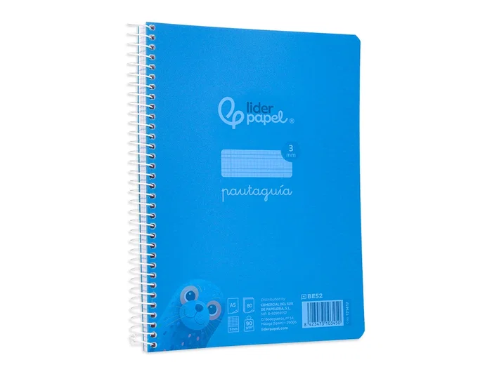 Liderpapel Cuaderno Espiral A5 Pautaguía Tapa Plástico 80 Hojas 90gr Cuadro Pautado 3mm Con Margen Color Azul