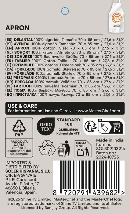 Masterchef Delantal con Bolsillo 70 x 81 cm (24 Unidades)