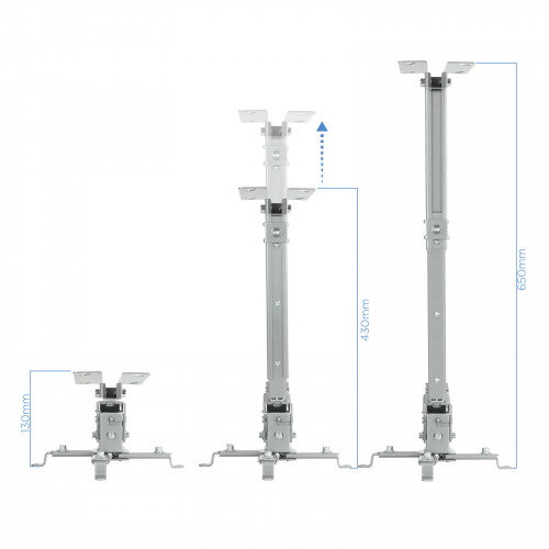 Tooq Soporte de Techo para Proyector PJ2012T-S Plata, Inclinable, Distancia Ajustable 13-65 cm, Peso Máx 20 kg