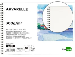 Liderpapel Bloc Dibujo Acuarela Espiral A3 297x420mm 10 Hojas 300g/m2 Sin Recuadro