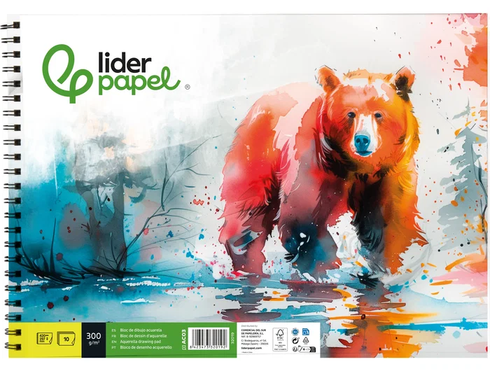 Liderpapel Bloc de dibujo acuarela espiral 297x420mm 10 hojas 300g/m2 sin recuadro Liderpapel Bloc de dibujo acuarela espiral 297x420mm 10 hojas 300g/m2 sin recuadro