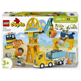 LEGO DUPLO 10476 Obra y Vehículos de Construcción 3 en 1 Set de Construcción con 84 Piezas y 2 Figuras, Edad 3+ Años