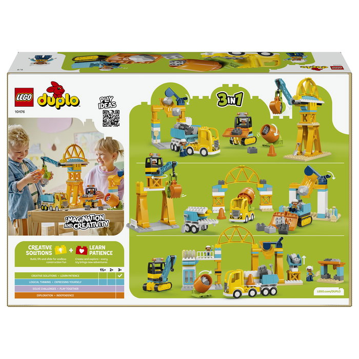 LEGO DUPLO 10476 Obra y Vehículos de Construcción 3 en 1 Set de Construcción con 84 Piezas y 2 Figuras, Edad 3+ Años