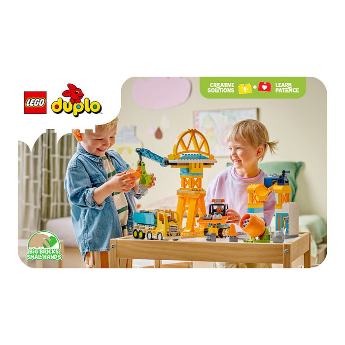 LEGO DUPLO 10476 Obra y Vehículos de Construcción 3 en 1 Set de Construcción con 84 Piezas y 2 Figuras, Edad 3+ Años