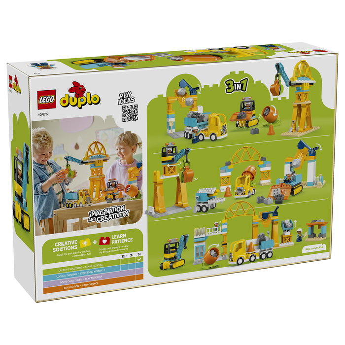 LEGO DUPLO 10476 Obra y Vehículos de Construcción 3 en 1 Set de Construcción con 84 Piezas y 2 Figuras, Edad 3+ Años