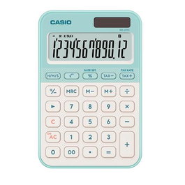 Casio Calculadora de Sobremesa MS-20YC-LG Verde Claro, 12 Dígitos, Pantalla Grande, Funciones de Tiemco e Impuestos, Solar y Pilas