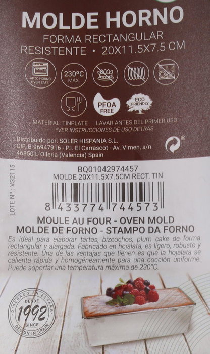 Quttin Molde Rectangular 21 x 11,5 x 7,5 cm (18 Unidades) Quttin Molde Rectangular 21 x 11,5 x 7,5 cm (18 Unidades)