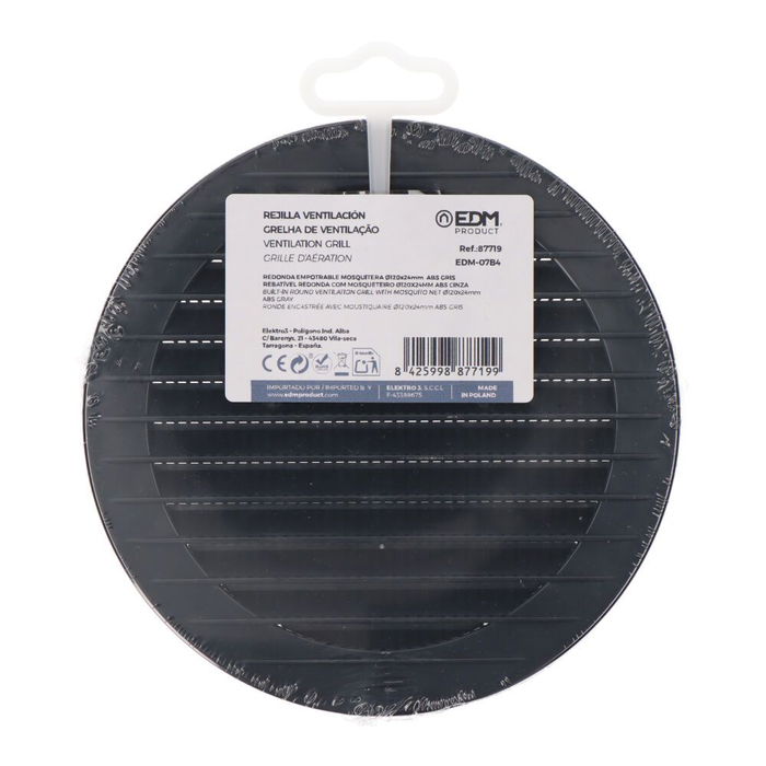Edm Rejilla ventilación redonda empotrable con mosquitera ABS gris antracita Ø120mm