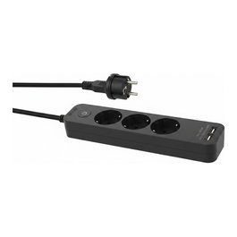 Helos Regleta de enchufes ADVANCED 3 tomas con cargador USB y conmutador, negro, 1,5m