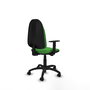 Silla de oficina Algarra con mecanismo Contacto permanente básico tapizada con Tela color Verde. Equipada con Base poliamida negra, Brazos 1D y Ruedas de nailon 50 mm