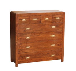 DKD Home Decor Cómoda Colonial 8 Cajones Madera Acacia Natural Dorado 110 x 45 x 108 cm