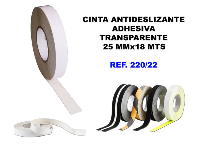 Cinta antideslizante adhesiva 25mm x 18m transparente Cinta antideslizante adhesiva 25mm x 18m transparente