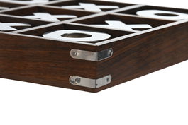 DKD Home Decor Juego Colonial Tic Tac Toe, Tablero de Madera Sheesham y Latón Marrón Plateado, 25.7 x 25.7 x 4 cm (2 Unidades)
