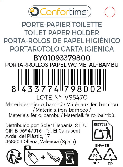 Inde Portarrollos Papel WC Metal y Bambú Confortime 14x17,4x55,9 cm (6 Unidades) Inde Portarrollos Papel WC Metal y Bambú Confortime 14x17,4x55,9 cm (6 Unidades)