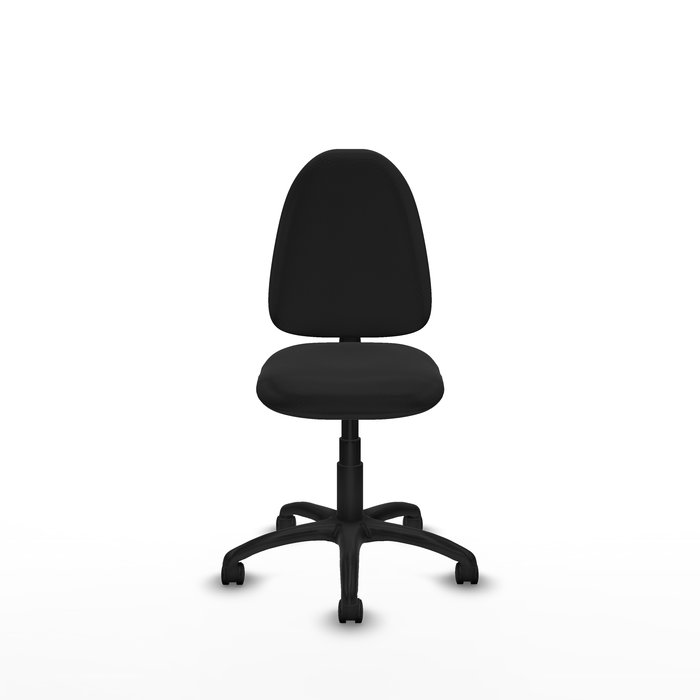 Silla de oficina Aýna con mecanismo Contacto permanente básico tapizada con Similpiel color Negro. Equipada con Base poliamida negra, Sin brazos y Ruedas de nailon 50 mm