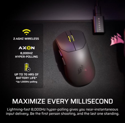 Corsair Ratón Inalámbrico Sabre Pro V2 CH-931G000-WW Ultraligero 8000Hz 33000 DPI Negro