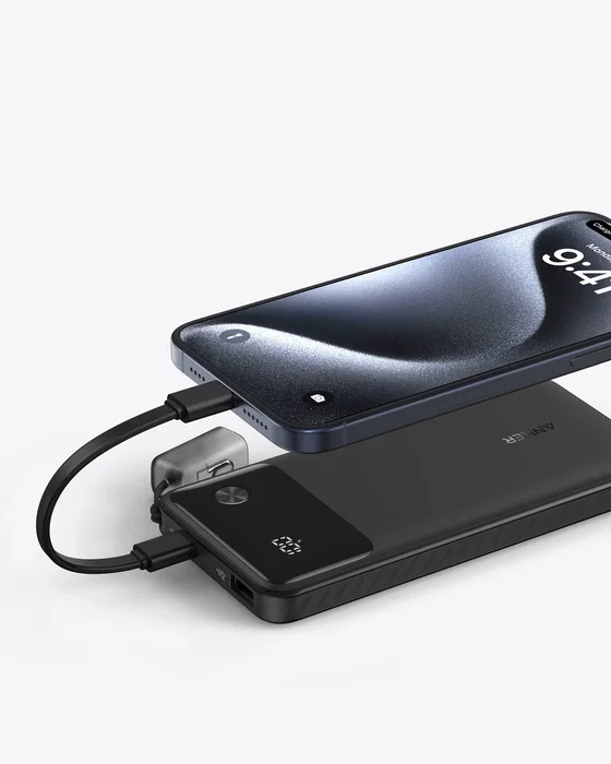 Anker A1388G11 Powerbank Batería Externa 10000 mAh Negro Carga Rápida 22.5W con Pantalla y USB-C