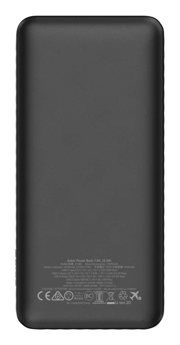 Anker A1388G11 Powerbank Batería Externa 10000 mAh Negro Carga Rápida 22.5W con Pantalla y USB-C