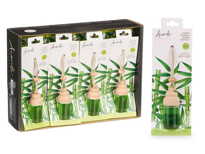 Acorde Ambientador de Coche Bambu, Fragancia Verde, 8 ml, Vidrio, Dimensiones 2.5 x 6 x 2.5 cm (Set de 24)