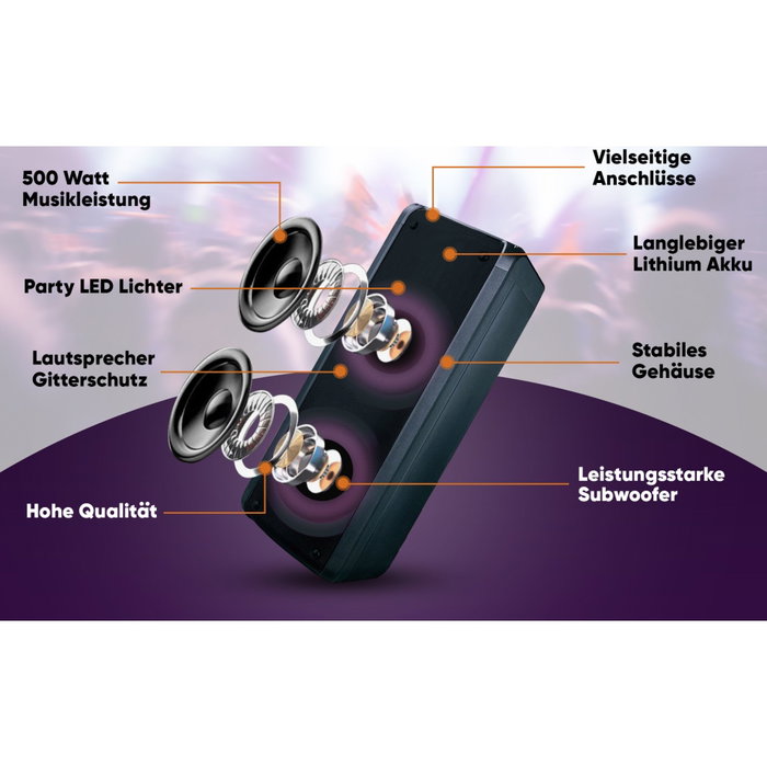 Reflexion PS09BT Altavoz portátil para fiestas 500 W Negro