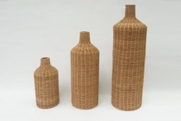 DKD Home Decor Set de 3 Jarrones de Ratán y Metal Marrón Natural