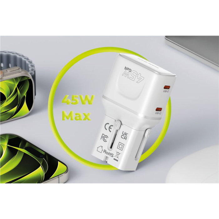 Mobile Origin Adaptador de Viaje GaN 45 W PW26 Blanco