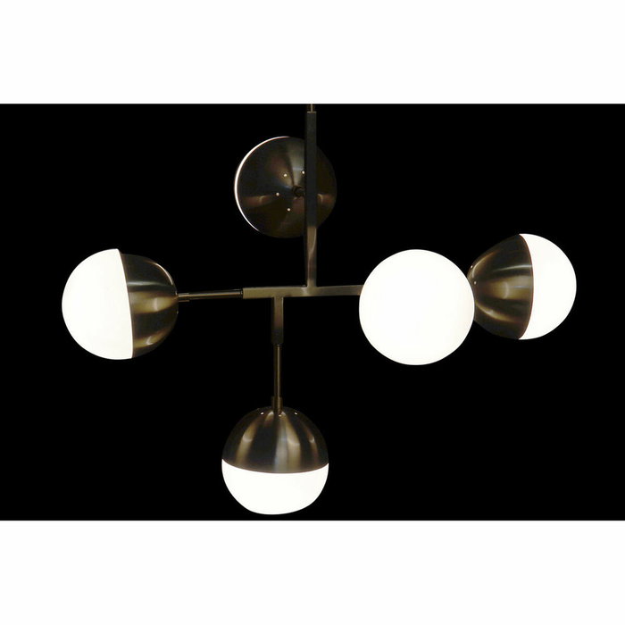 DKD Home Decor Lámpara de Techo de Metal y Cristal con 5 Bolas, Dorado y Blanco