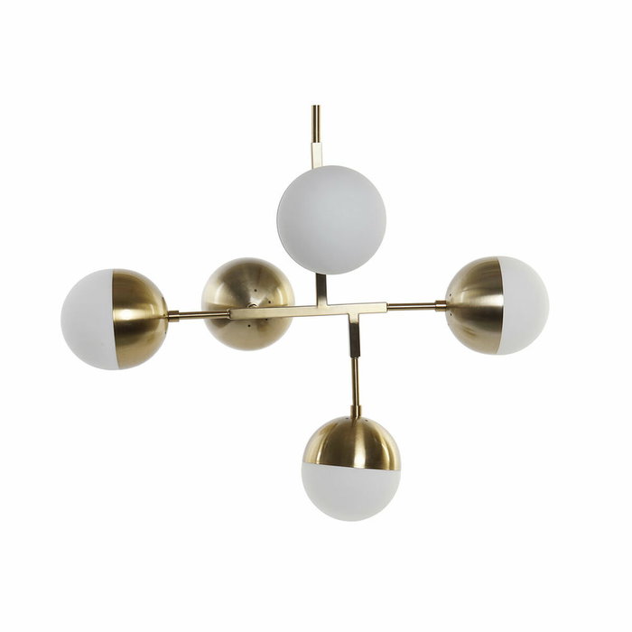DKD Home Decor Lámpara de Techo de Metal y Cristal con 5 Bolas, Dorado y Blanco