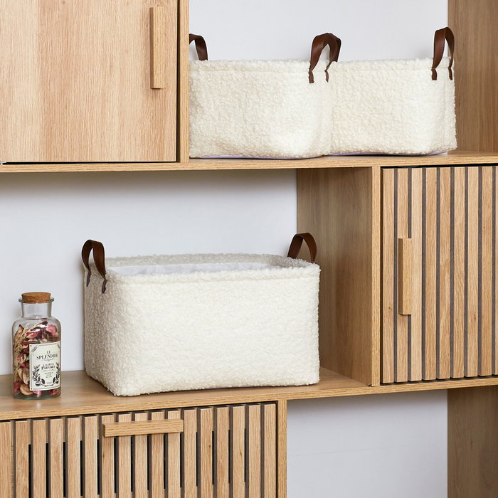 Home Deco Factory Juego de 3 Cestas Blancas Rizo Natural Borreguito