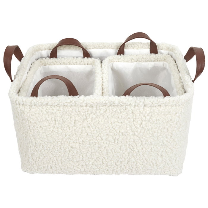 Home Deco Factory Juego de 3 Cestas Blancas Rizo Natural Borreguito