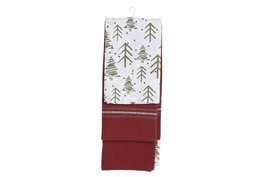DKD Home Decor Set de 3 Paños de Algodón Árboles Verde, Rojo y Beige