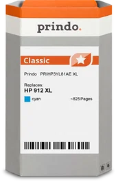 Prindo Classic XL Cartucho de Tinta Cian Compatible con HP 912 XL – 825 Páginas 825