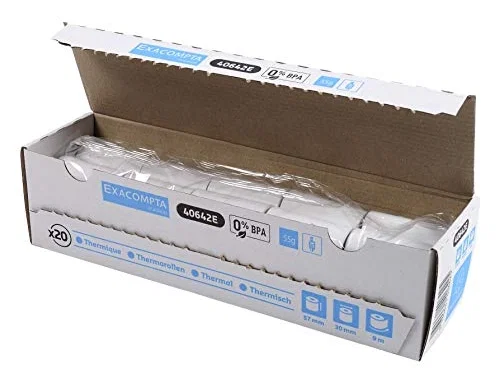 Exacompta Rollo de papel térmico 57 mm x 30 mm sin bisfenol A, 20 unidades