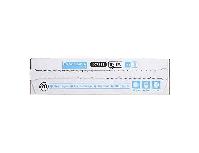 Exacompta Rollo de papel térmico 57 mm x 30 mm sin bisfenol A, 20 unidades